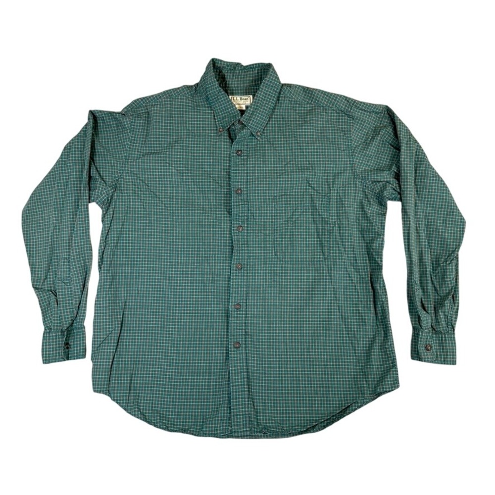 Vintage LL Bean Mens XL Regular Green Plaid Button Down Shirt Long Sleeve USA